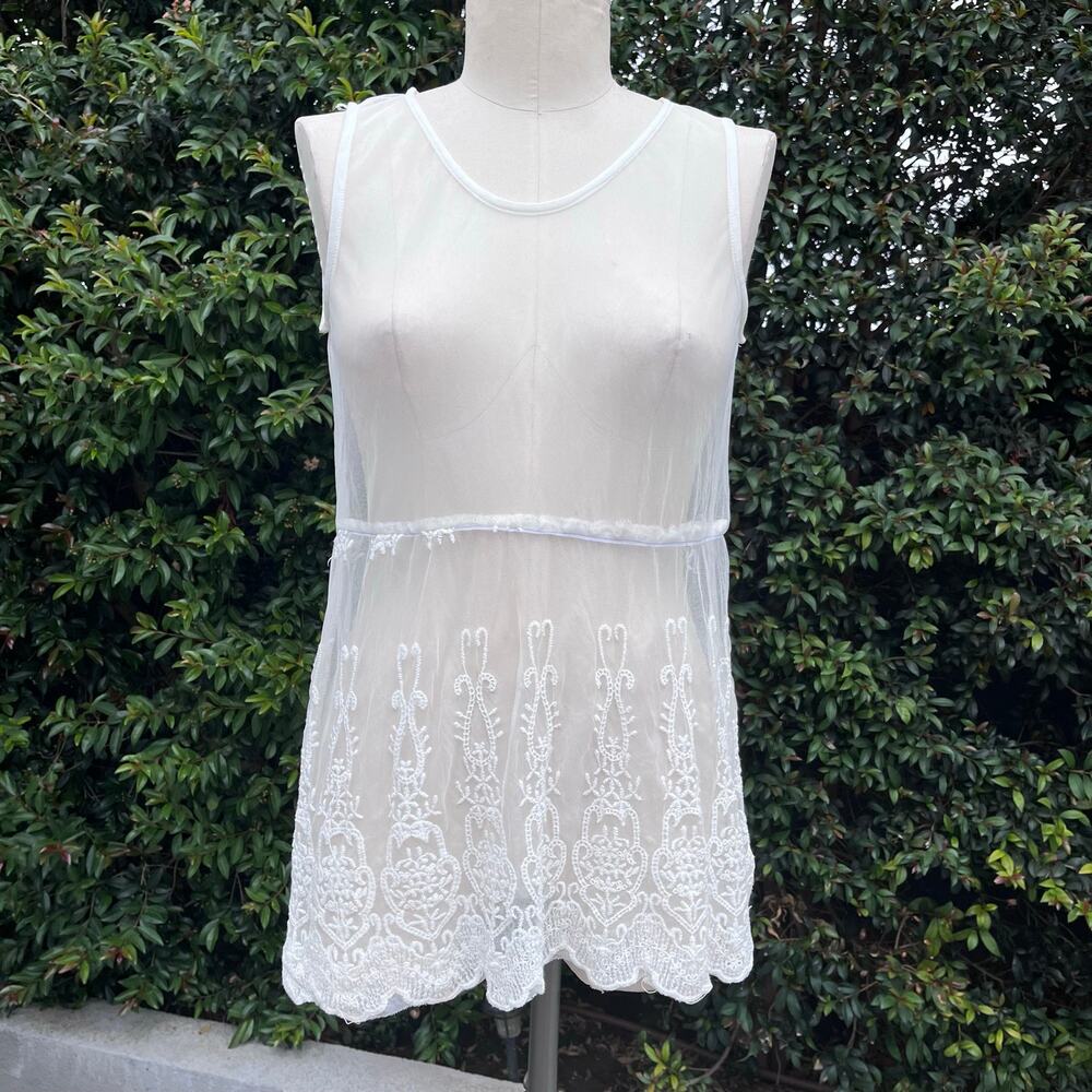 E2 Clothing Womens Large White Sheer Lace Tank Top Sleeveless Boho Overlay NWT - Picture 4 of 8